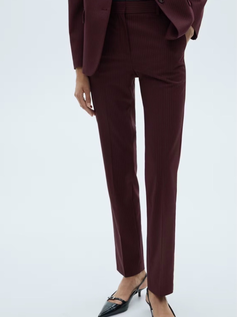 Mango Pin stripe Women's Tailored Straight-Leg Pants in Burgundy